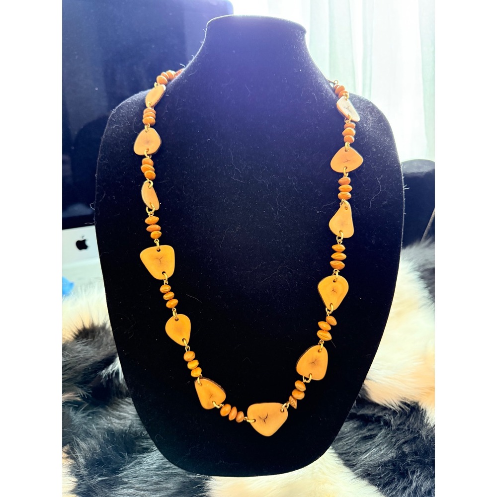 Unique Wood Stone Beaded Necklace Boho Staghorn & Seed‎